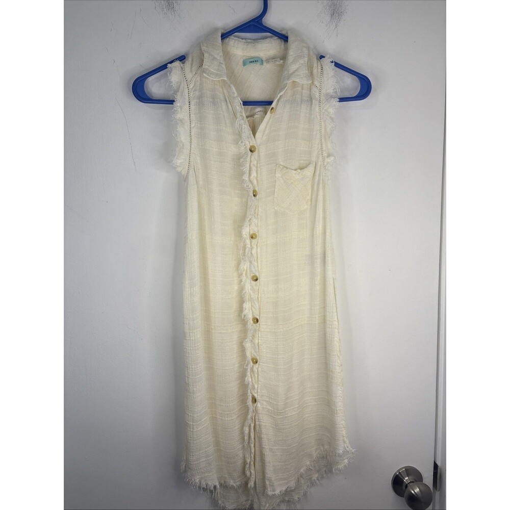 Kimchi Blue boho linen blend cream Tunic Fringe Buttons Fairy Coquette XS